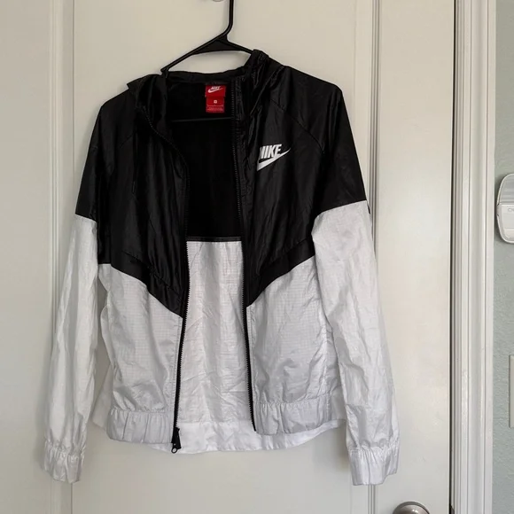Nike Windrunner Jacket  Black White Long Sleeve Full Zip Hooded Windbreaker Sz S - Picture 5 of 9